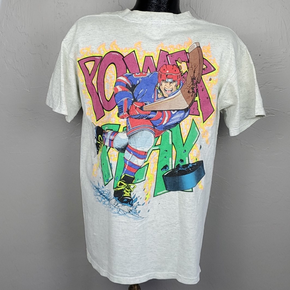 Vintage Y2K Power Play Monster Hockey Graphic T-Shirt Men’s L